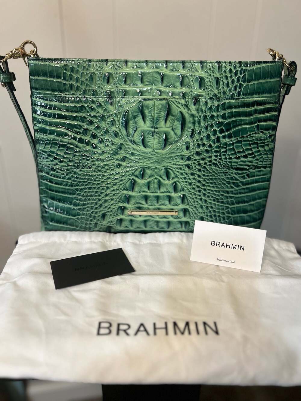 Brahmin Remy Crossbody Messenger Parakeet Melbourne Green Croc Embossed Leather